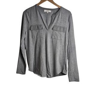 LOFT By Anne Taylor Large Grey Long Sleeve V-neck Medium Weight Shirt